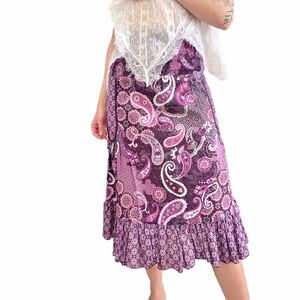 Y2K No Boundaries Patchwork Floral Cotton Smocked Waist Boho Midi Skirt L 11/13